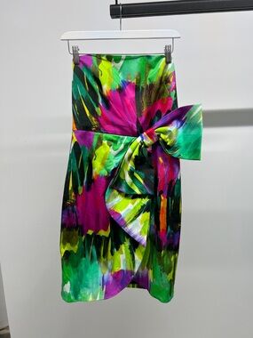 Milly Strapless Multicolor Abstract Print Dress with Side Bow